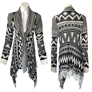 Sisters Aztec Mod Open Cardigan Sweater Duster Geometric